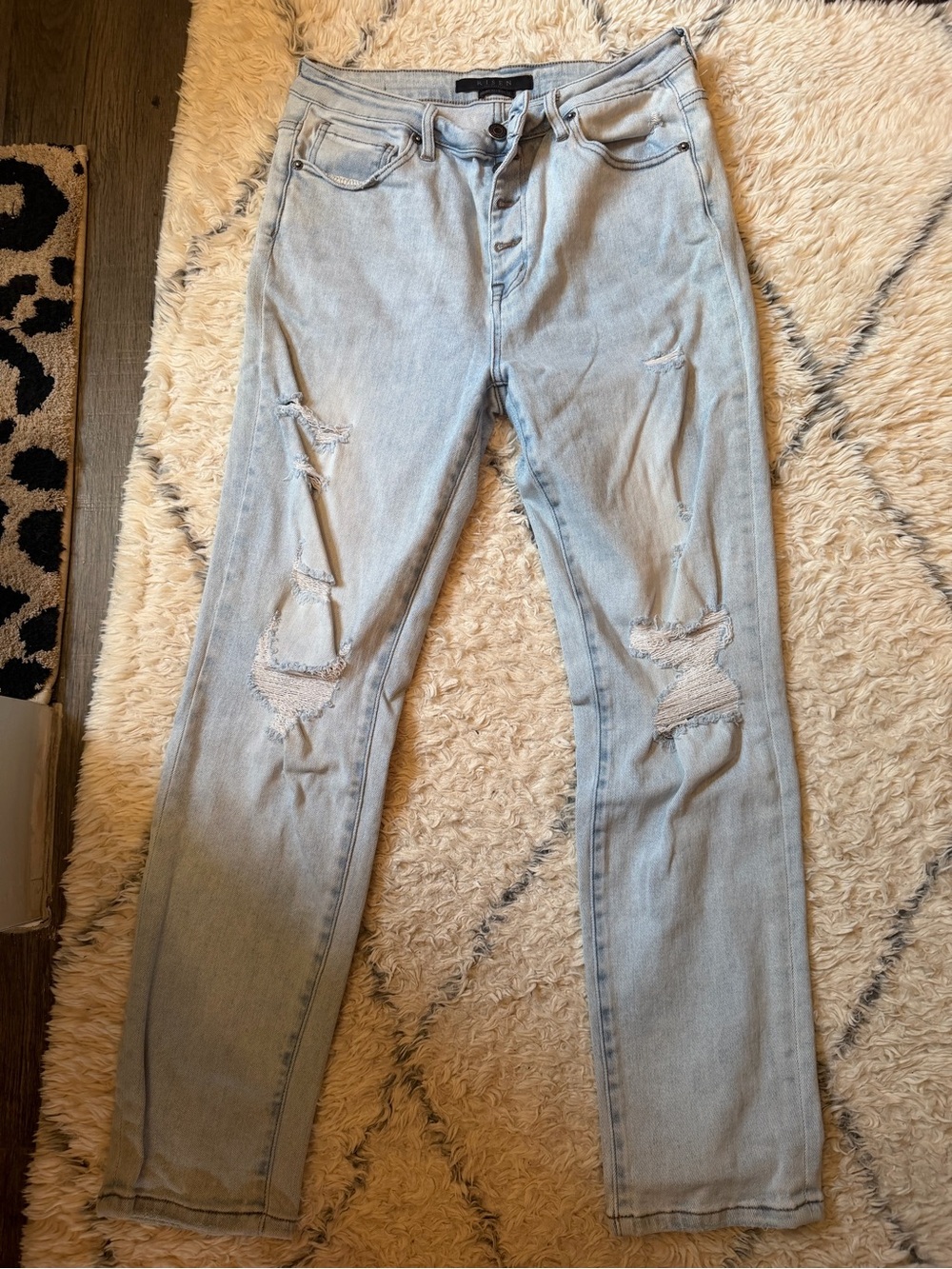 Risen Light Wash Distressed High-Rise Jeans